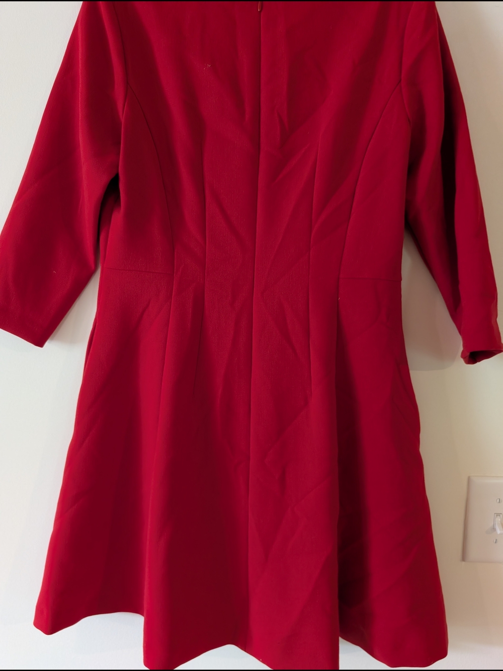 Ann Taylor Bright Red V-Neck Long Sleeve Fit & Flare Dress - Picture 2 of 5